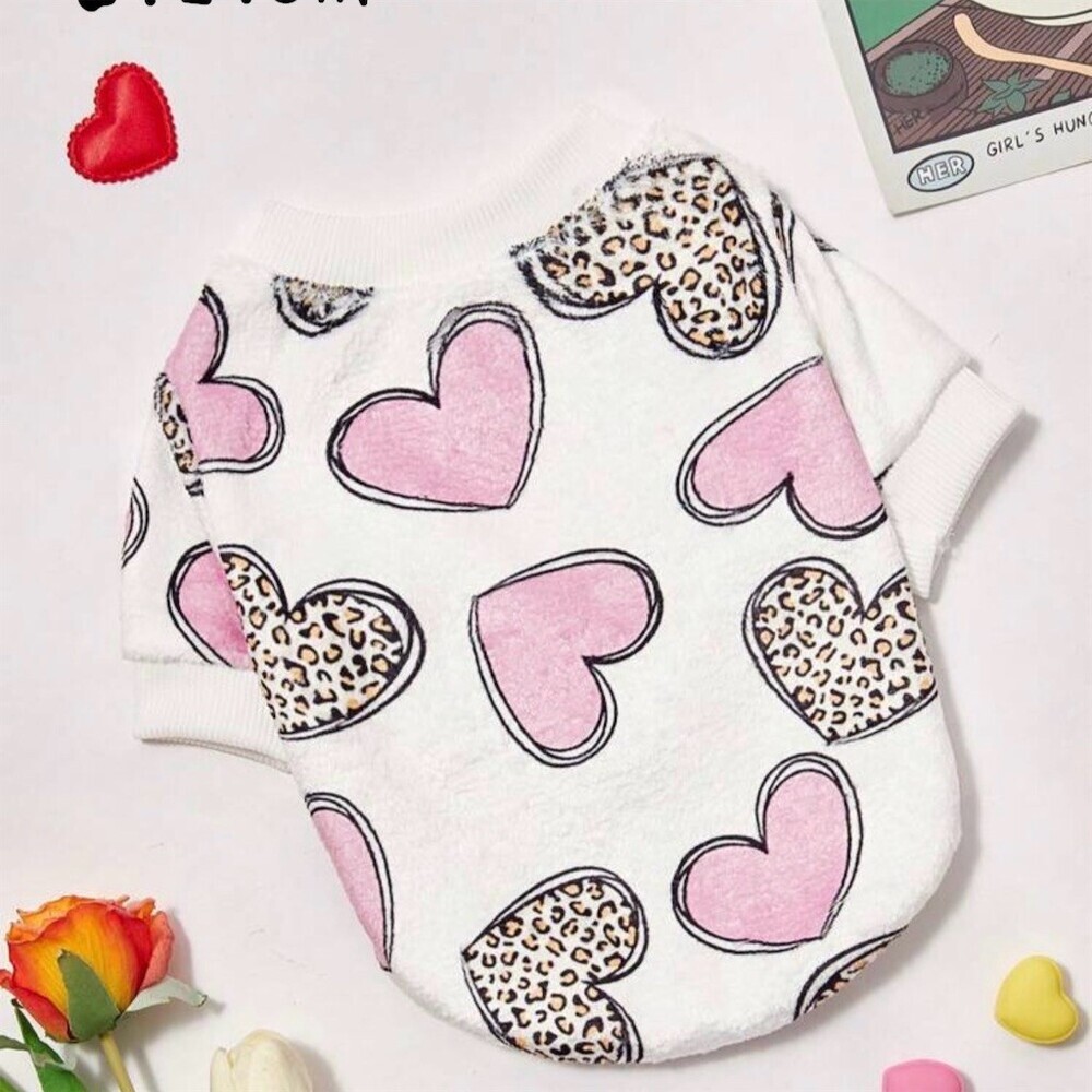 PETSIN Dog Sweatshirt Small Pink Hearts Leopard Print